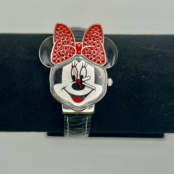 Disney Vintage Happy Minnie Mouse Red Stone Ears Watch Working - Picture 6 of 9